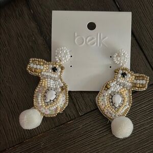 Belk Beaded Rabbit Earrings with Pom Poms E 5